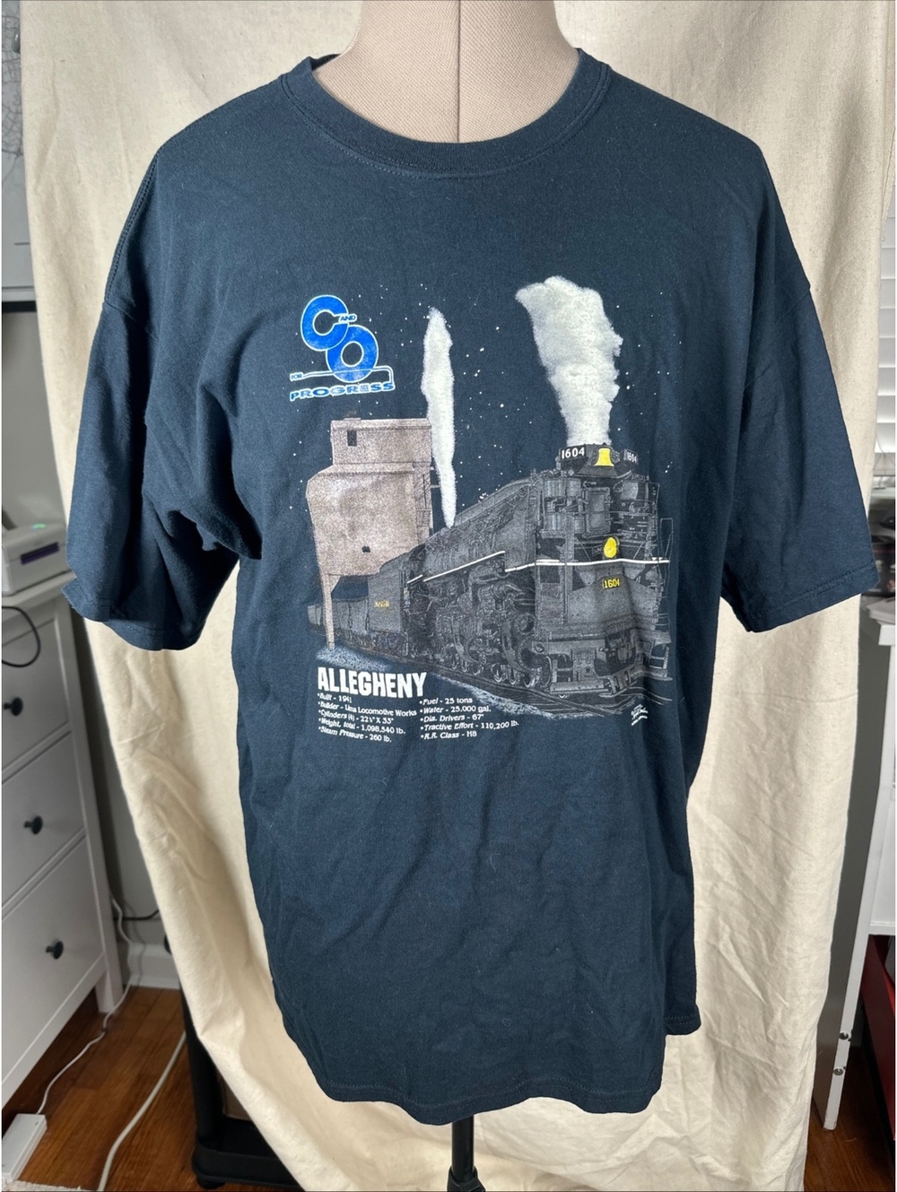 Vintage C&O Allegheny 1604 Steam Locomotive Train T-Shirt XL
